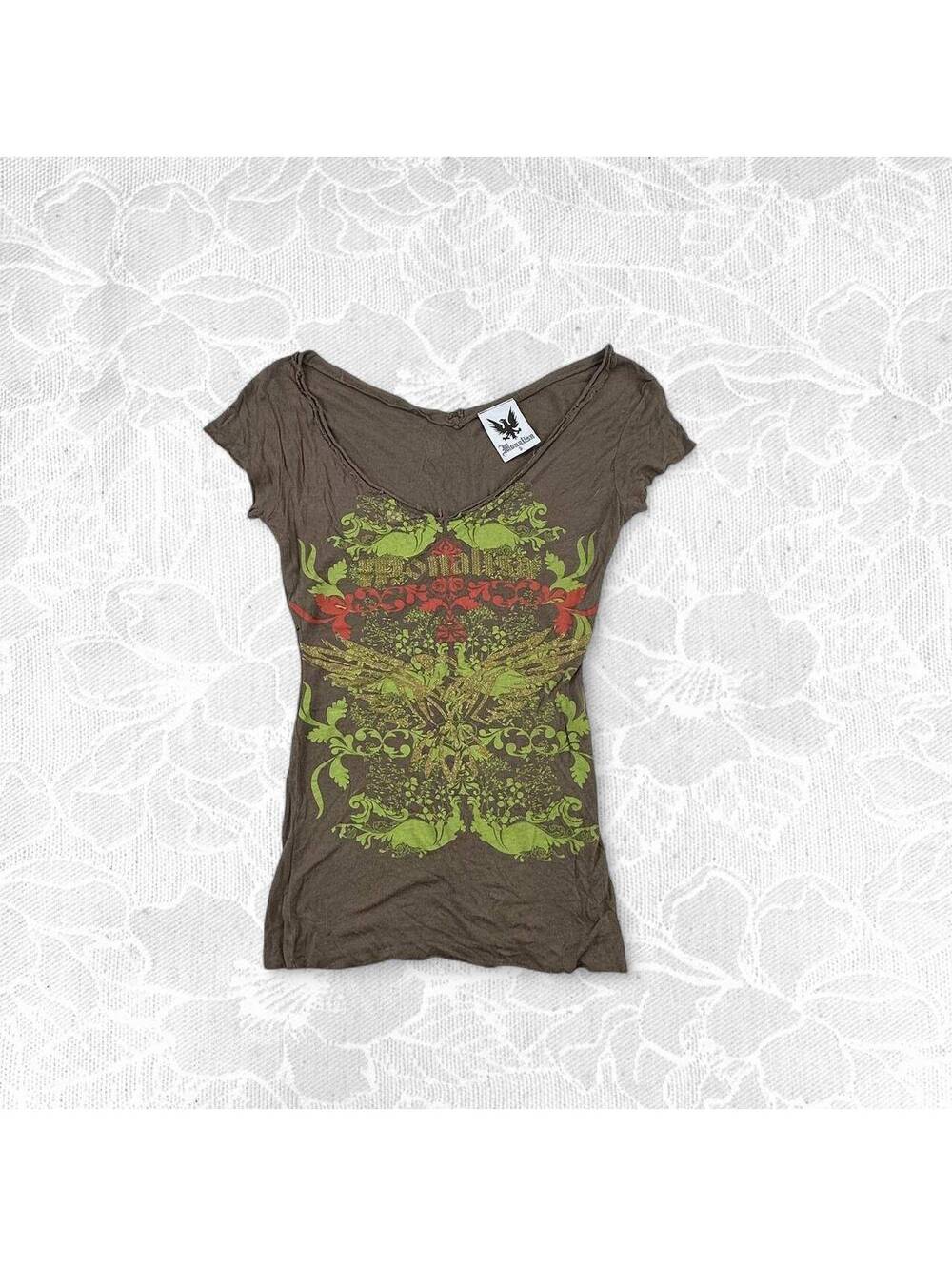 Monalisa Y2K Brown Graphic Short Sleeve T-Shirt - Small